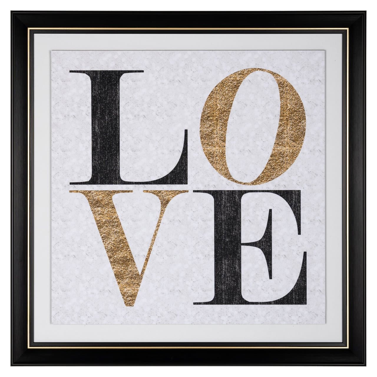 Wall art LOVE zwart-goud in zwarte lijst 55x55 cm