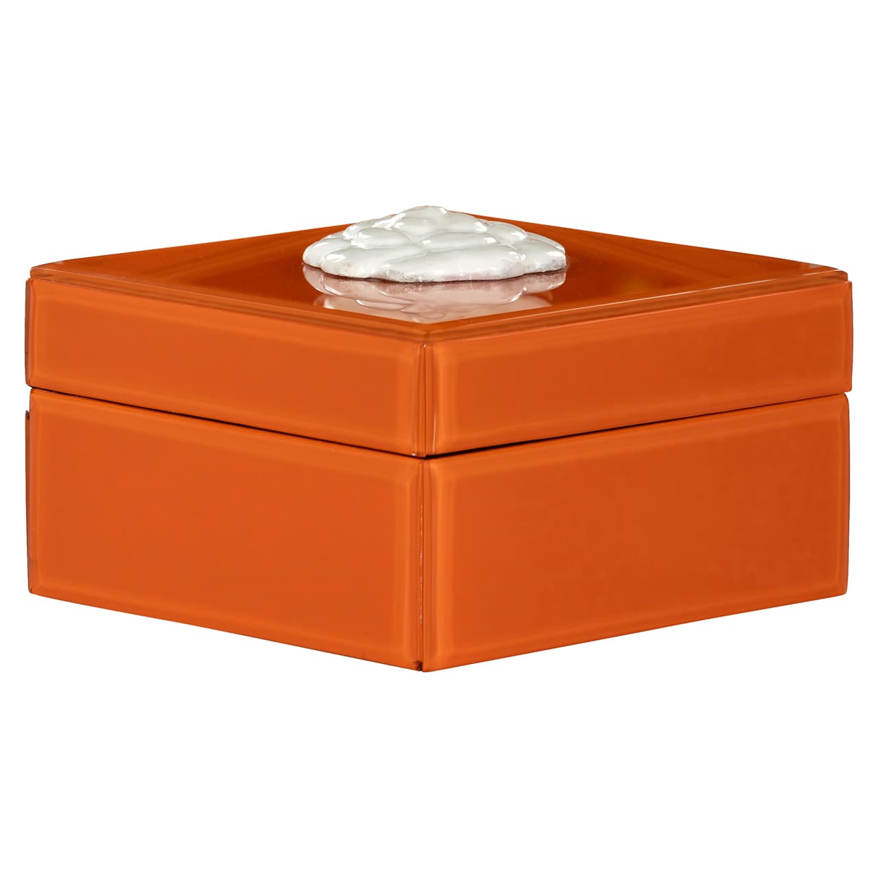 Opbergdoos Lunia oranje met schelp dekselknop 15x8 cm