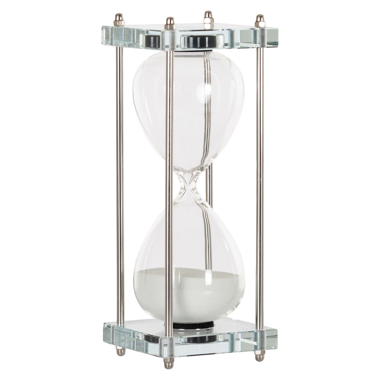 Zandloper Gigi wit glas met metalen frame 25 cm hoog