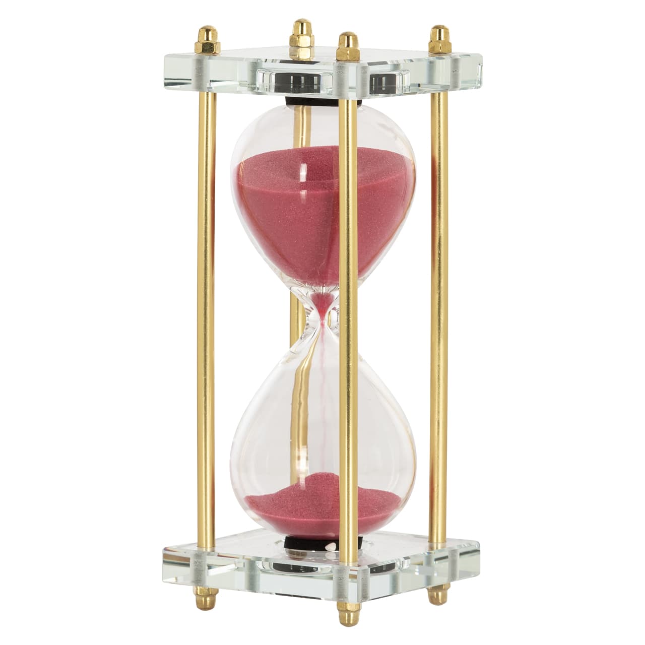 Zandloper decoratie glas en goud met rood zand 19 cm