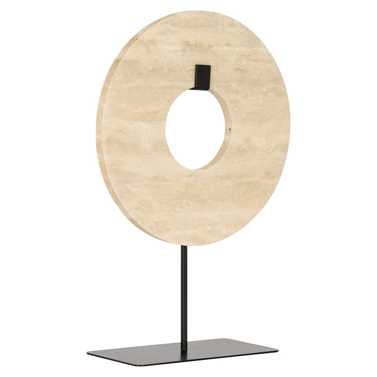 Decoratief object travertine ring beige op metalen standaard 29,5 cm