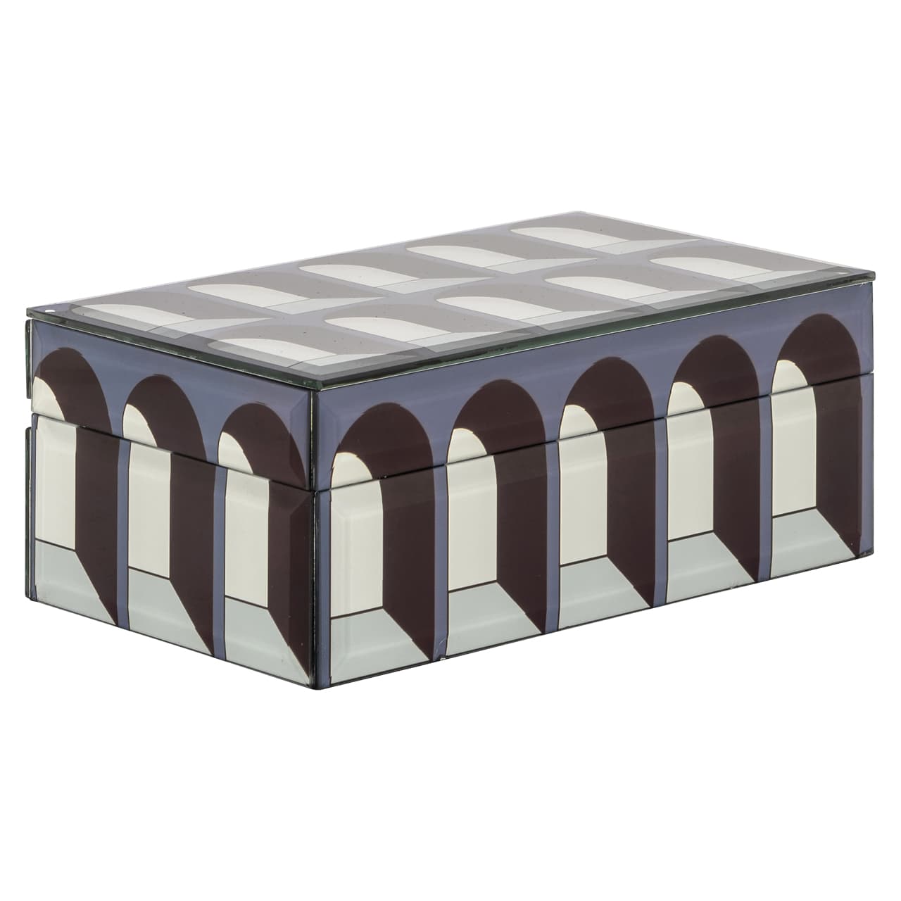 Opbergdoos met 3D boogmotief glas en metaal 20x8,5 cm