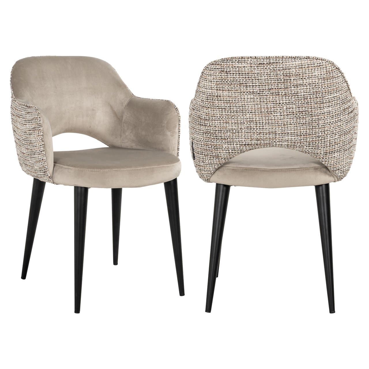 Eetkamerstoel Giovanna velvet tweed khaki 85 cm met armleuningen