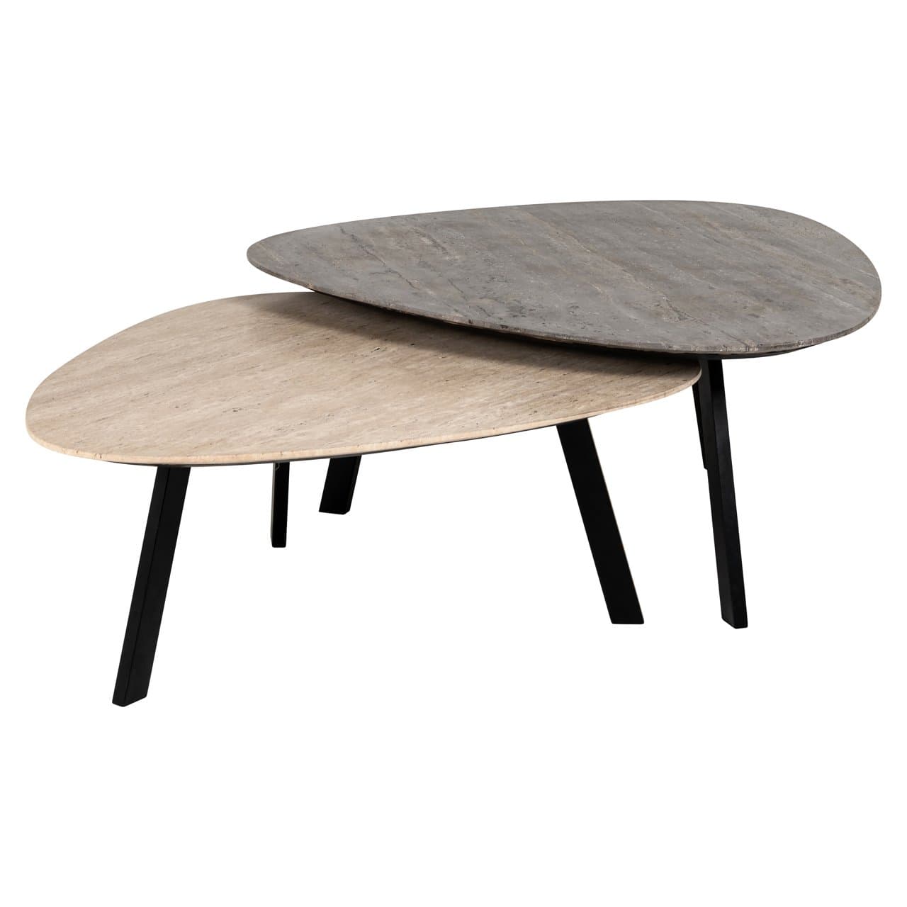 Salontafel Spencer travertine set van 2 beige en grijs