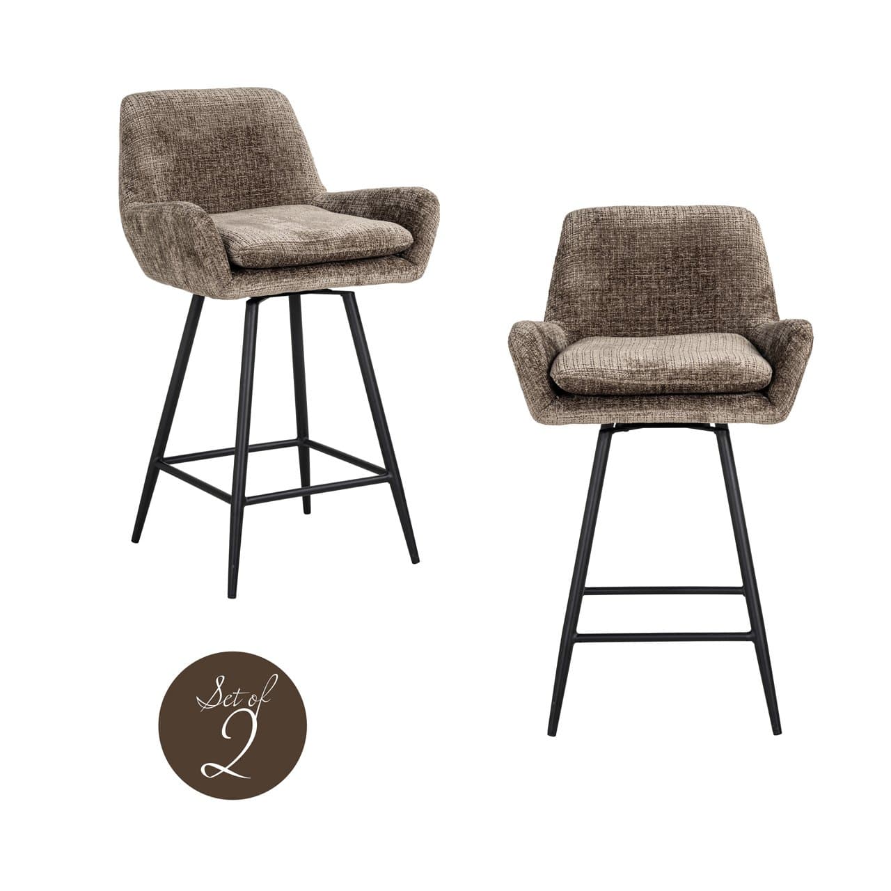 Counterstoel Linsey niagara stone chenille met swivel, set van 2