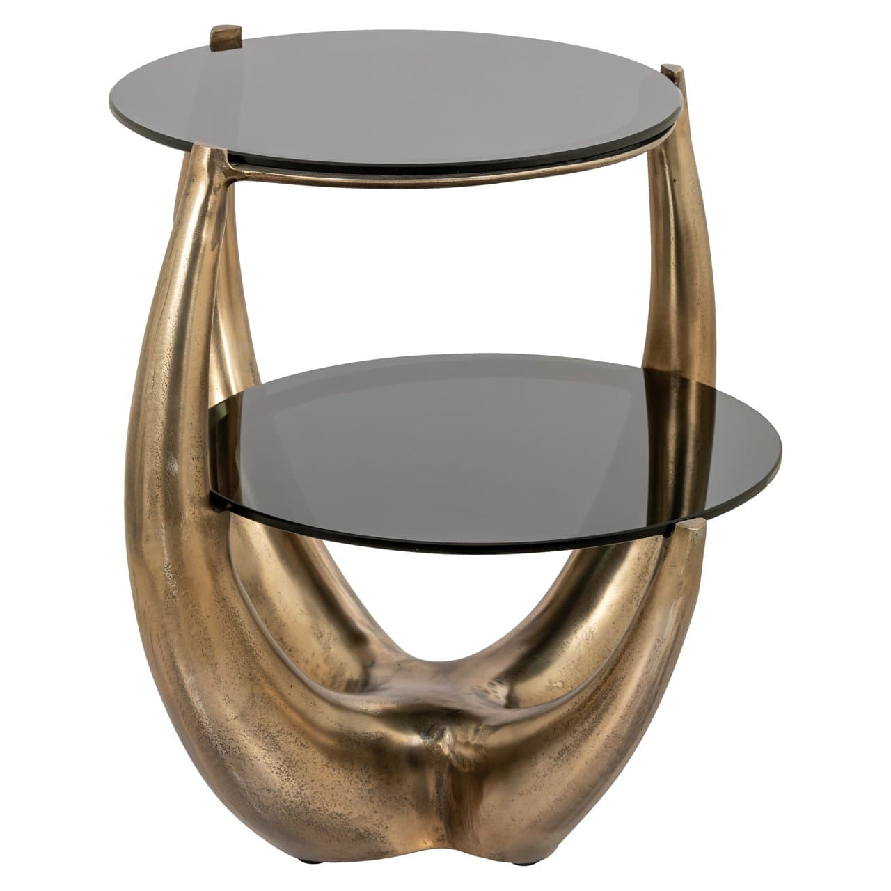 Bijzettafel Aida goud met 2 glazen plateaus 53 cm hoog