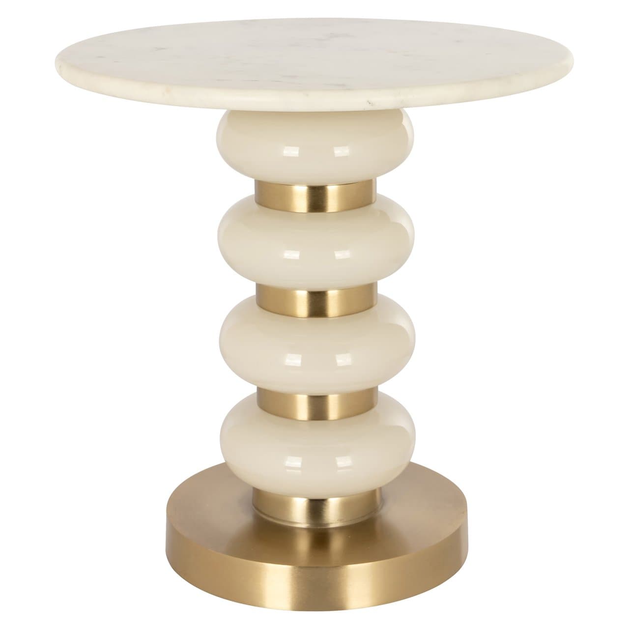 Bijzettafel Boann wit marmer met gouden aluminium voet 43 cm