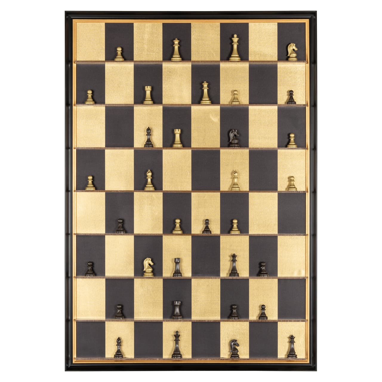 Wall art schaakbord Nala zwart/goud met 3D schaakstukken
