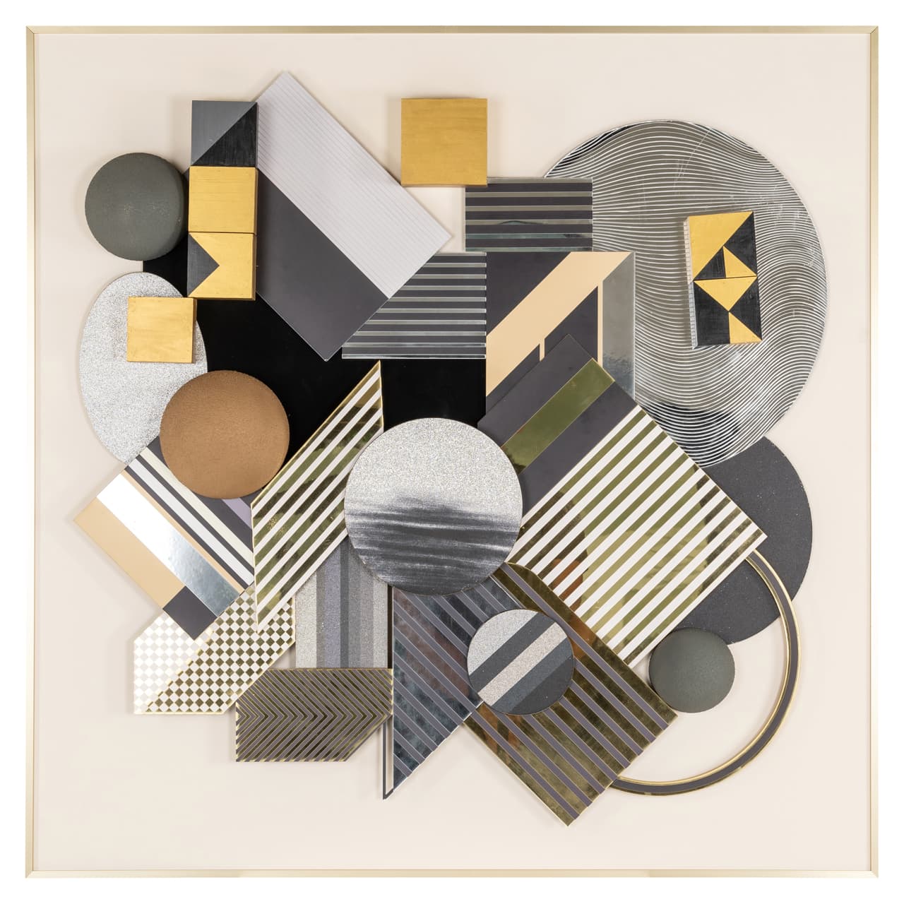 Wall art 3D Block zwart/goud geometrisch 120x120 cm