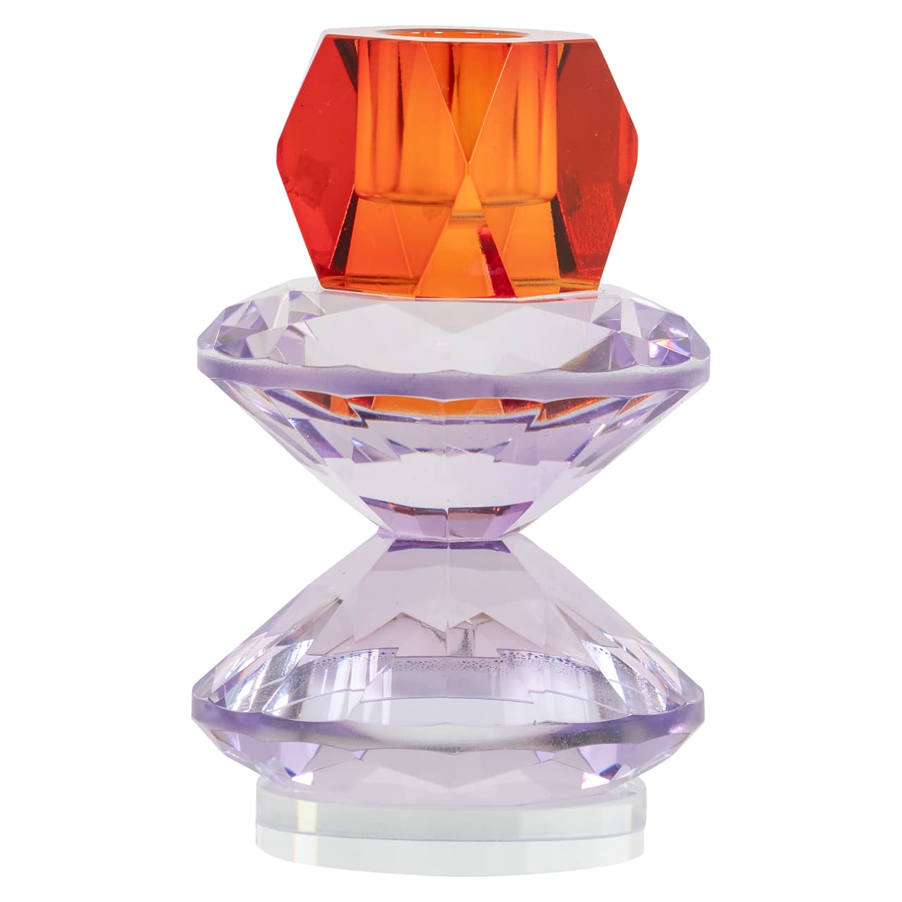 Kandelaar Yalena glas paars-oranje facetten small 12 cm