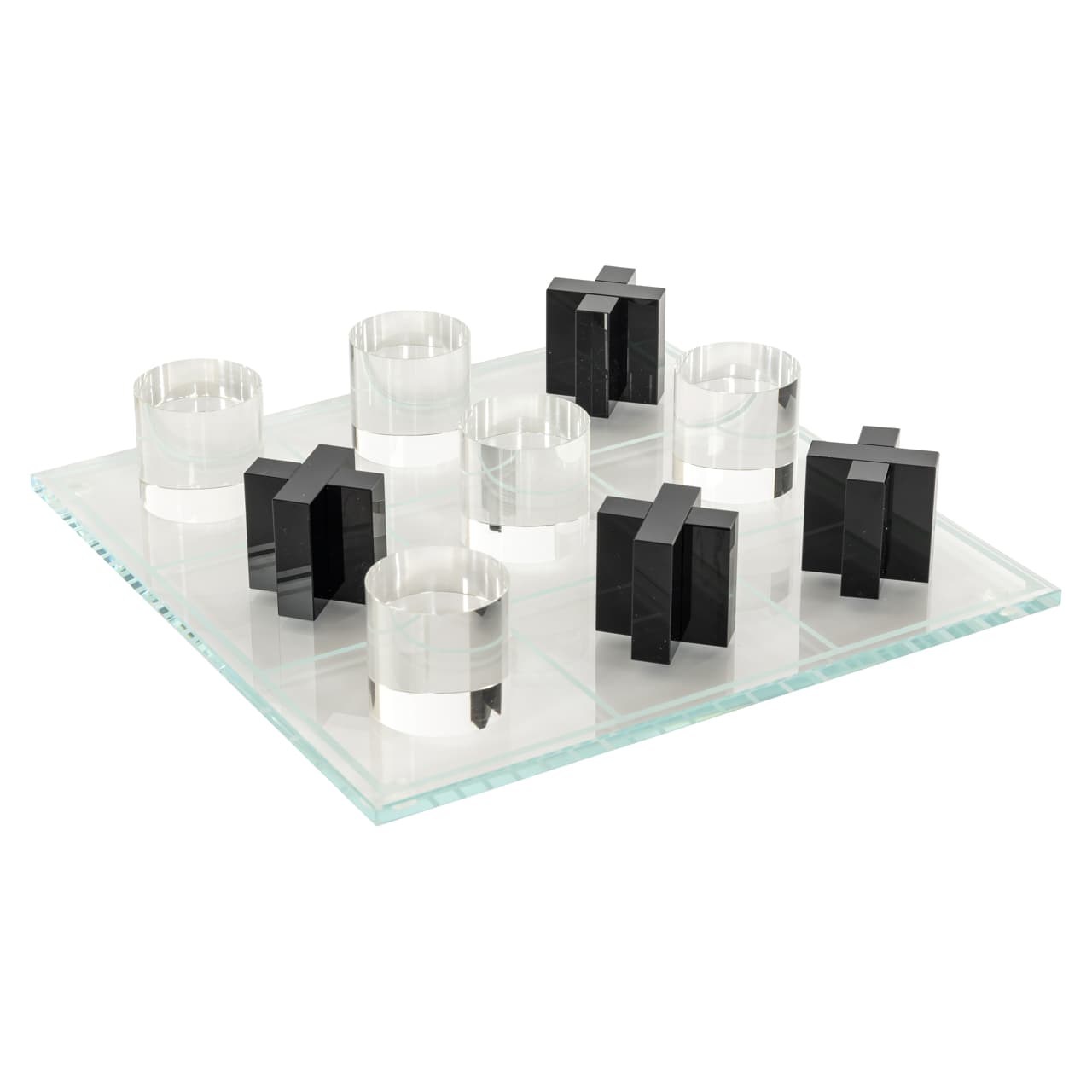 Tic Tac Toe spel Zala transparant en zwart op glazen bord