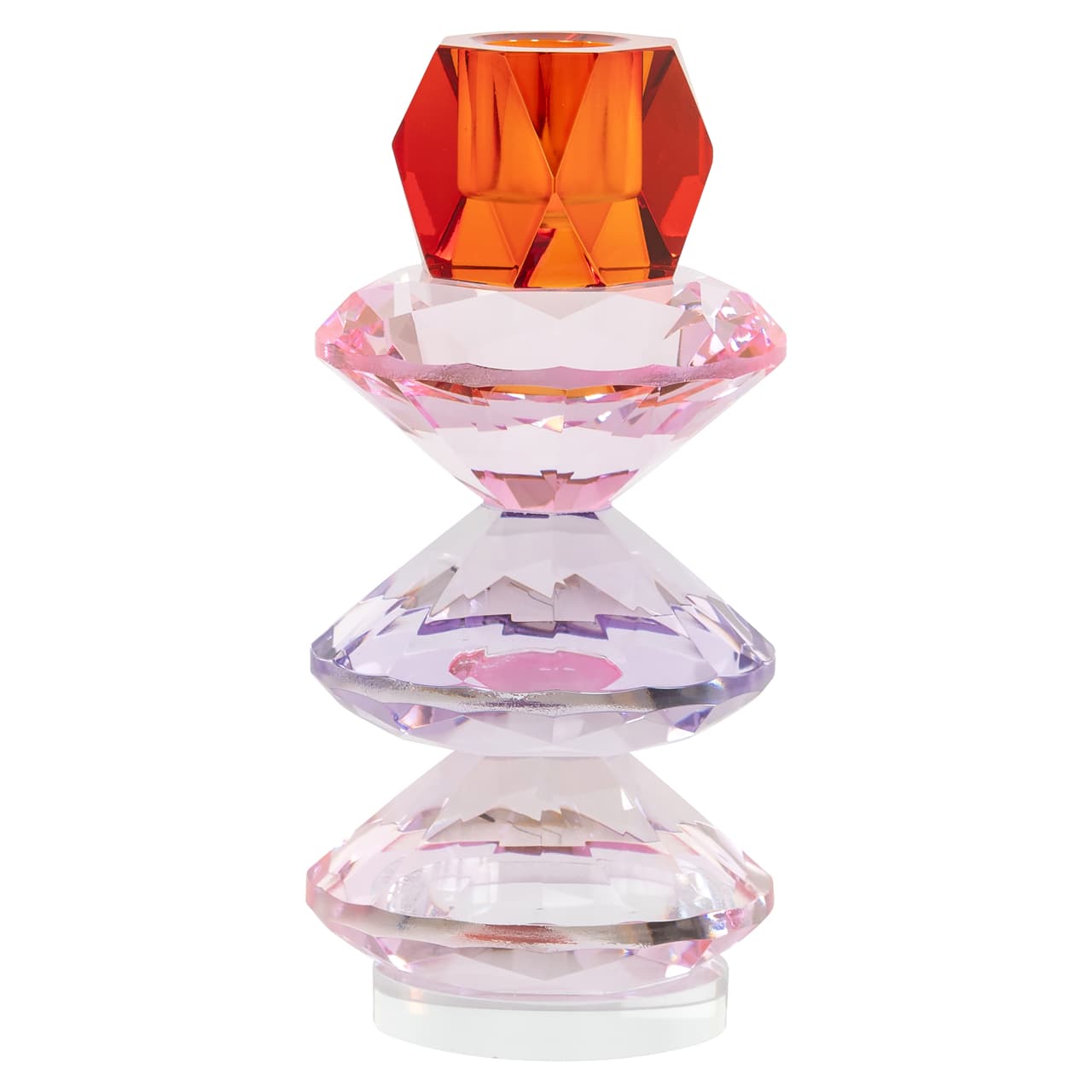 Kandelaar Yalena pink glas met diamantvorm 16 cm