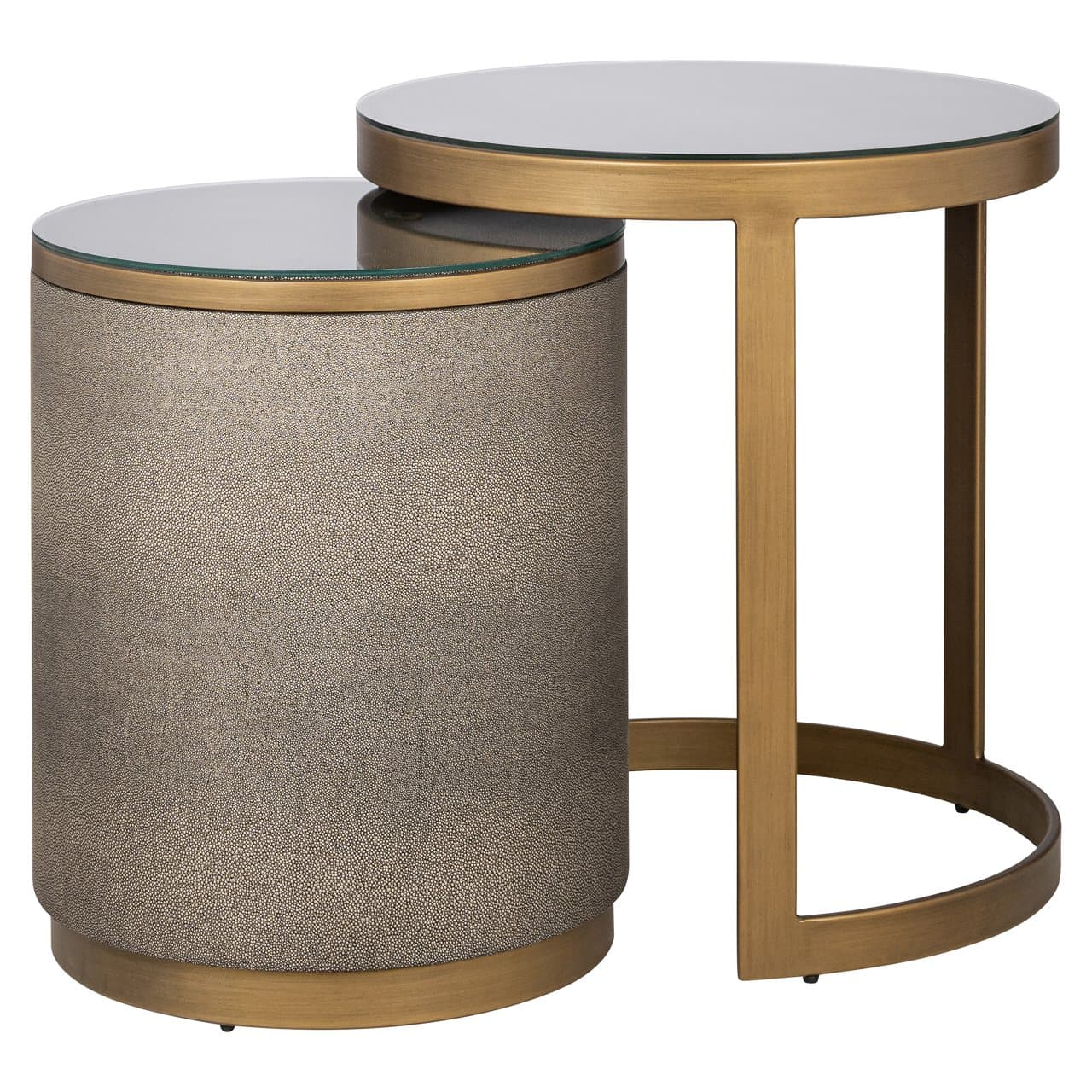 Bijzettafel set van 2 rond glas brass shagreen 50x55 cm
