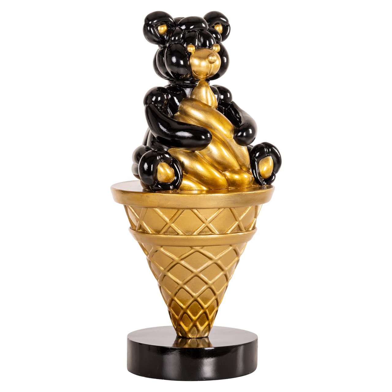 Decoratief object Harly teddybeer ijshoorn zwart/goud 40 cm