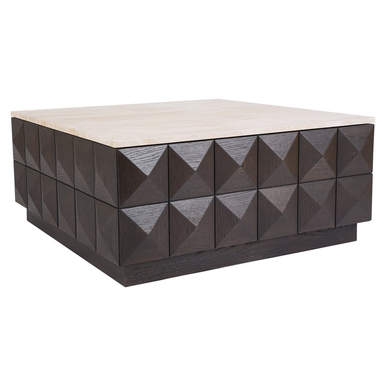 Salontafel Claremont brown eiken met travertine blad 90x90 cm