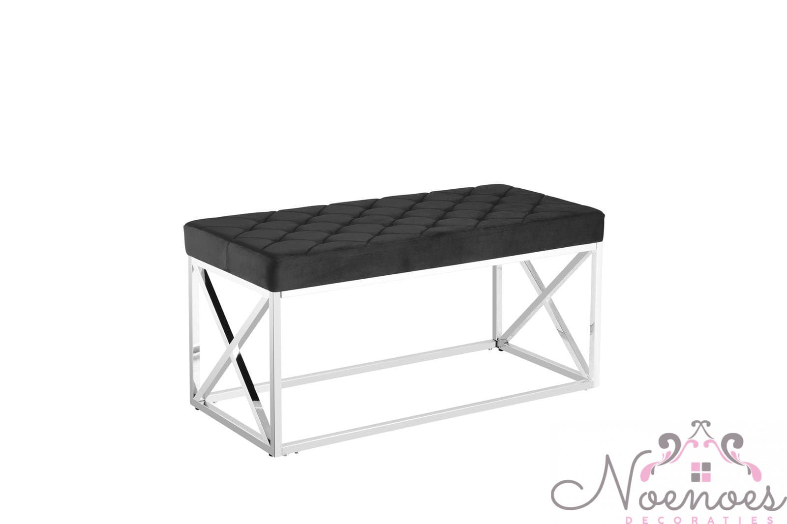 Bankje Malaga fluweel zwart met chromen onderstel 97 cm