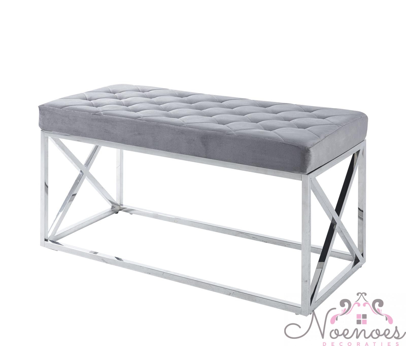 Bankje grijs fluweel met chromen frame 97x44x46 cm