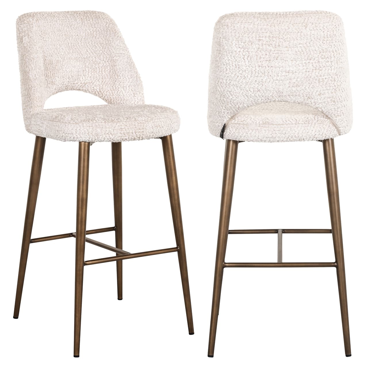 Barstoel Delphine cream boucle stof met bronzen poten 107 cm
