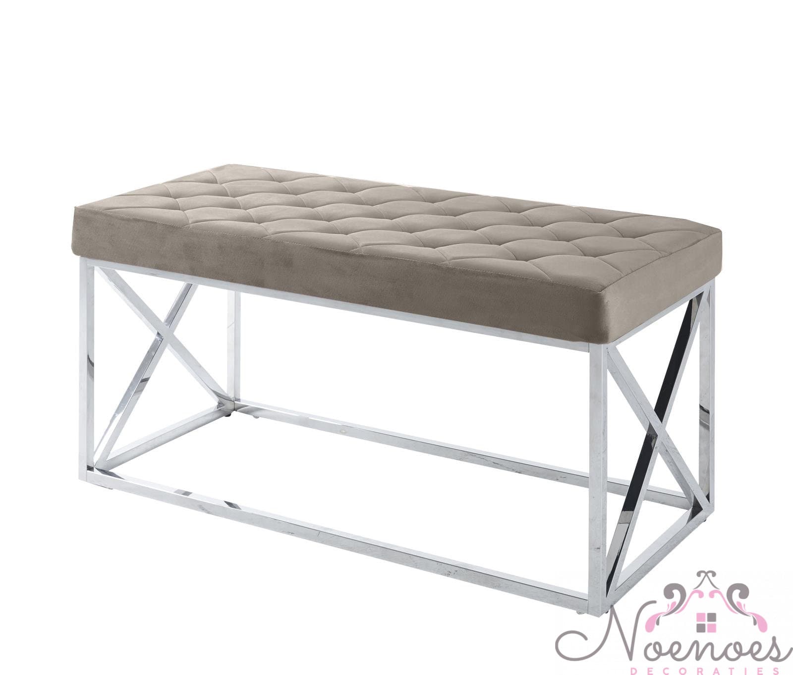 Bankje Malaga taupe fluweel met chromen frame 97 cm