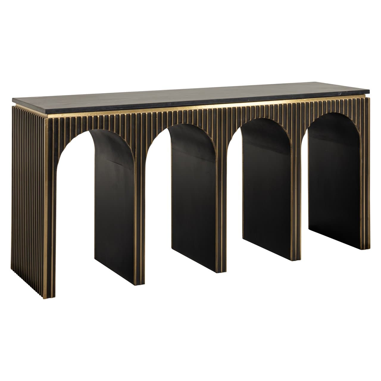 Consoletafel Les Arcs brushed gold met zwart marmer 160 cm