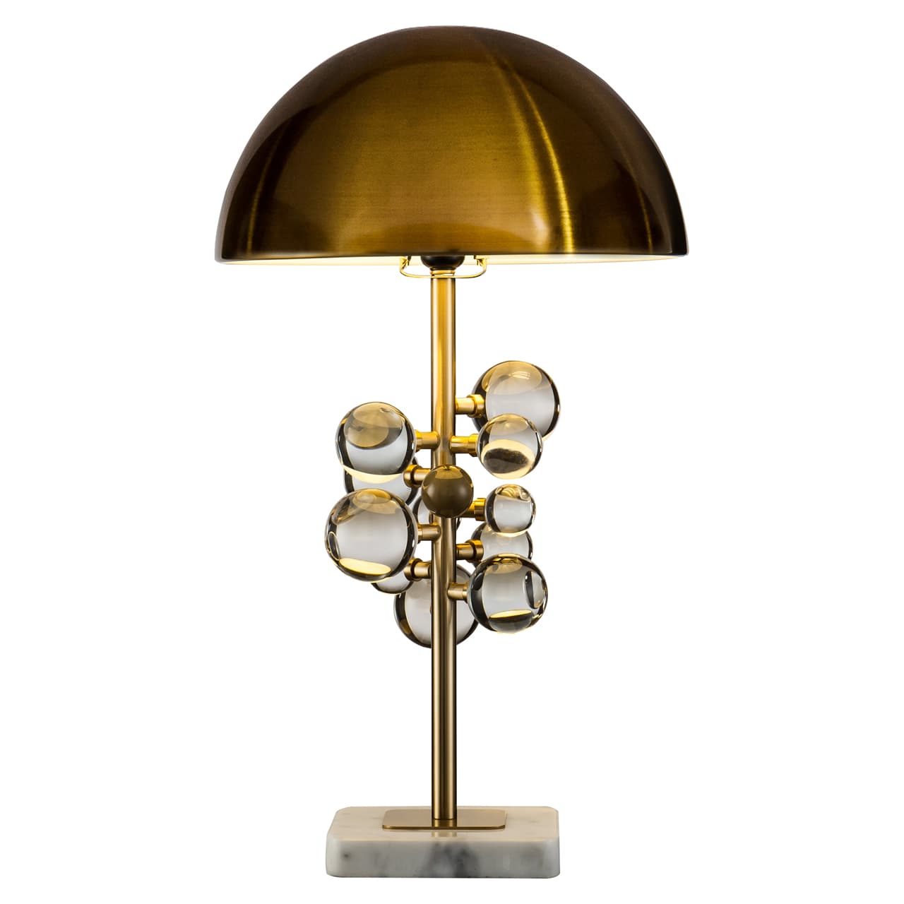Tafellamp Bela bronze met glazen bollen en marmeren voet 61 cm