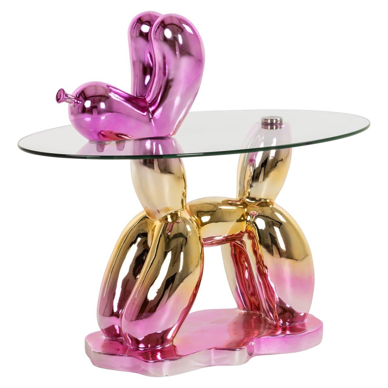 Bijzettafel Usha pink ballonfiguur met glazen blad 80 cm