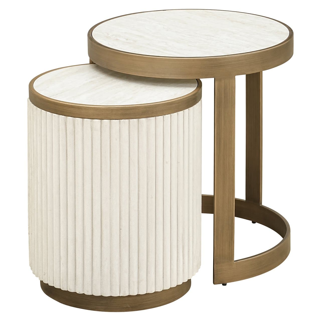 Bijzettafel Tivoli set van 2 rond wit met keramisch blad
