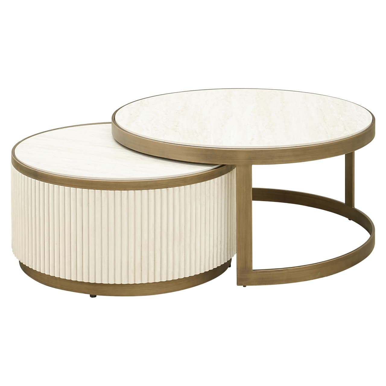 Salontafel Tivoli set van 2 rond wit keramisch blad 91 cm