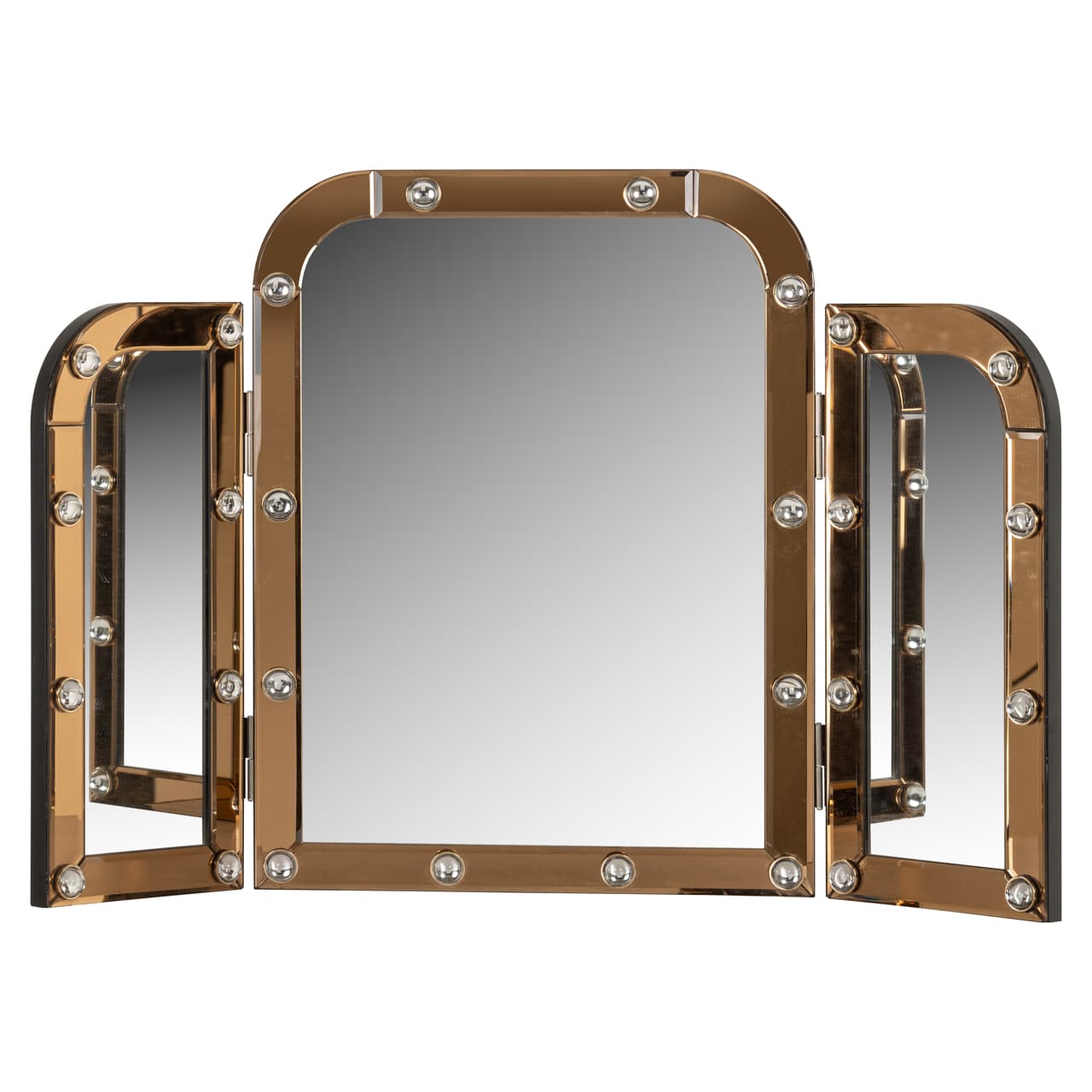 Drieluik kaptafelspiegel Jaira brown met decoratieve bolletjes