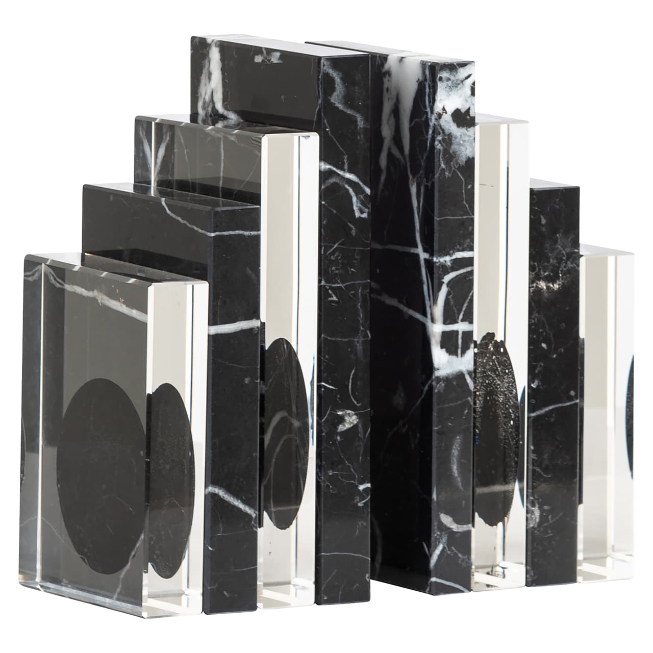 Boekenstandaards Fancy black marmer en kristal set van 2