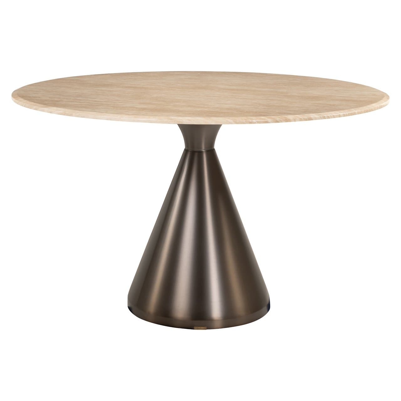 Eettafel rond faux marmer beige met bronzen voet 130 cm