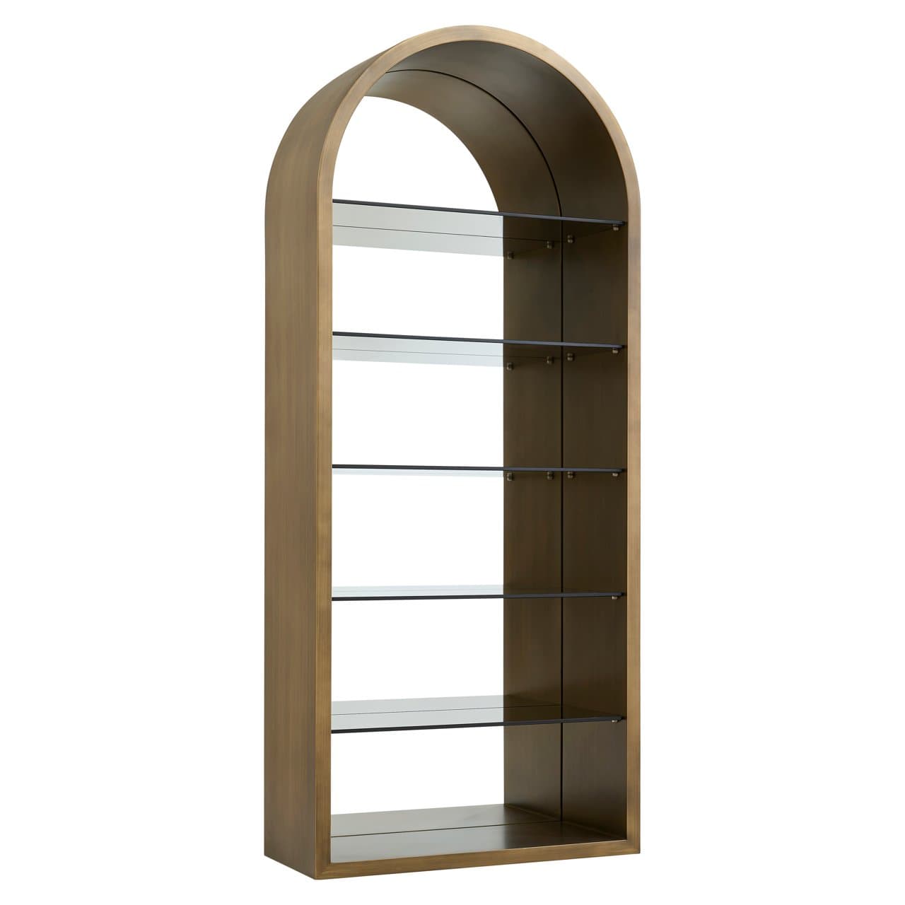 Wandkast Bowic brushed gold met glazen legplanken 210 cm