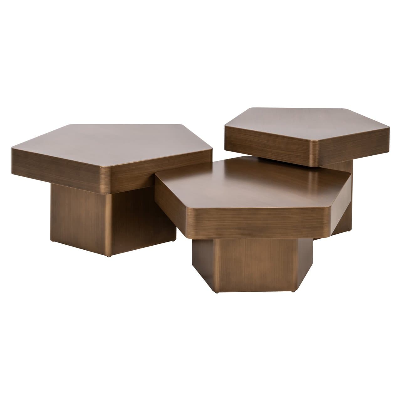 Salontafel Hexa brushed gold set van 3 hexagonale ijzeren tafels