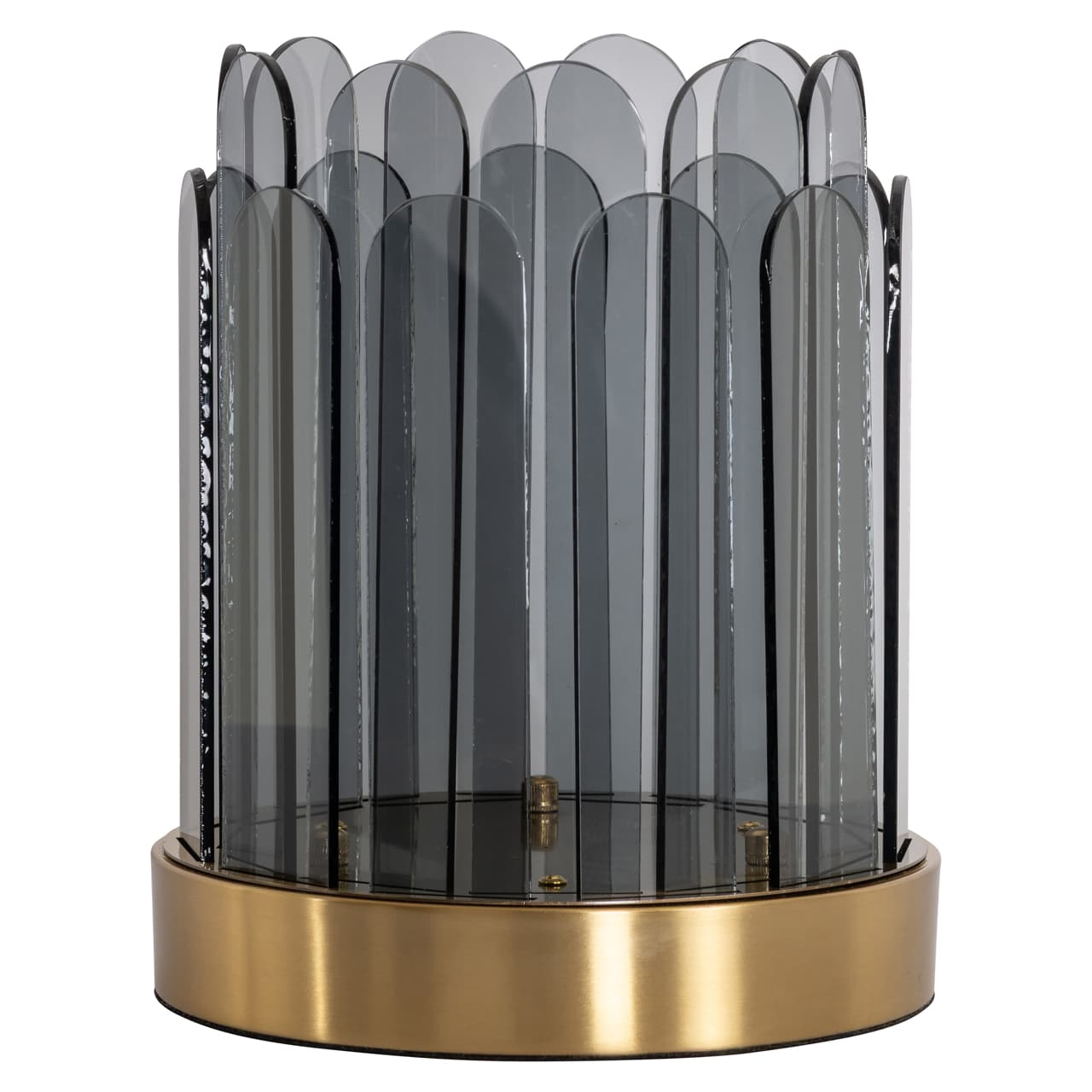 Windlicht Daisey smoke glas met messing voet H27 cm