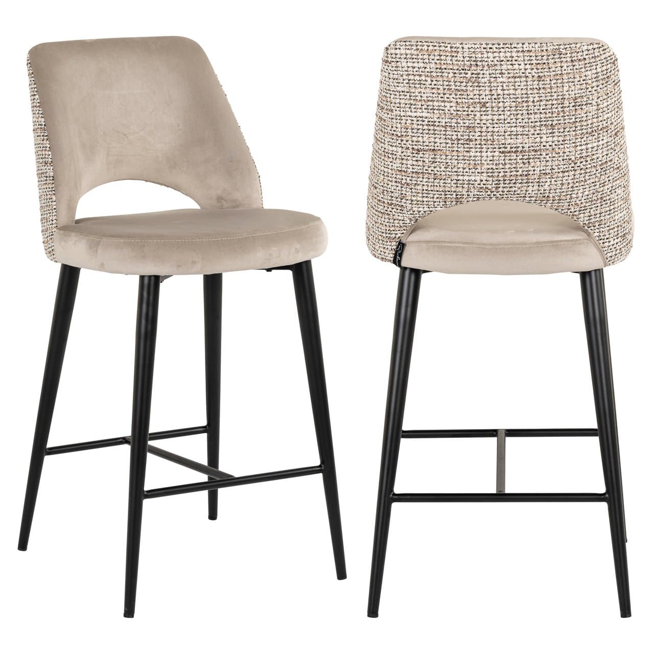 Counterstoel Tabitha velvet nature khaki met tweed rugleuning