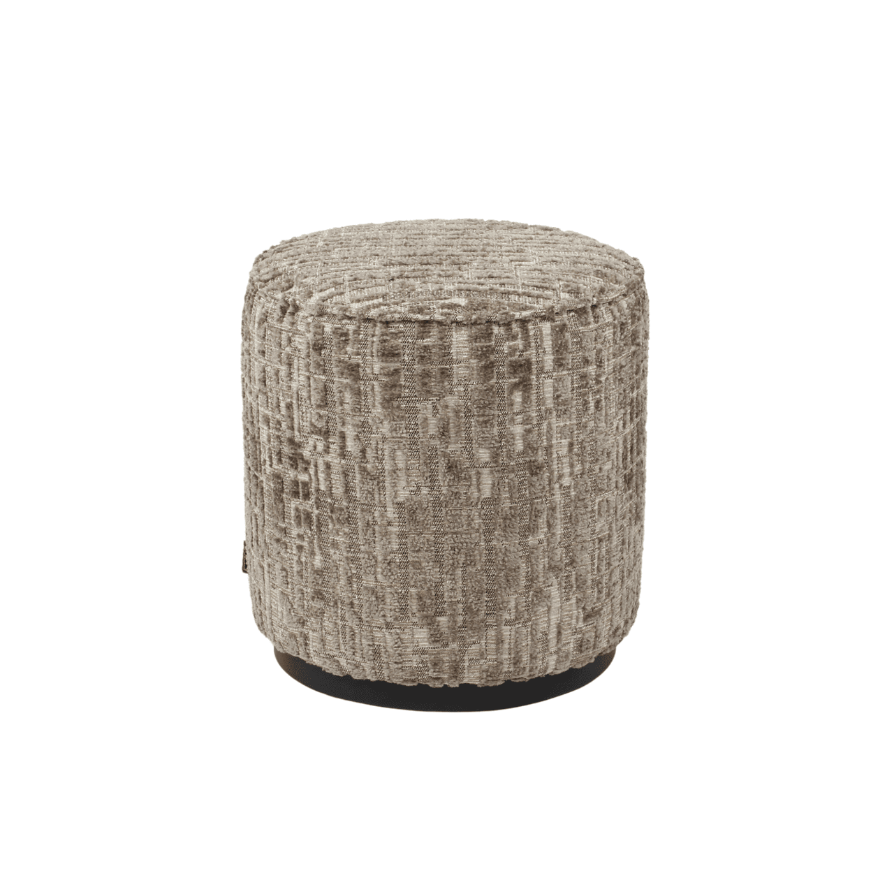 Poef Lexie greige bouclé stof 45×47 cm met zwart onderstel