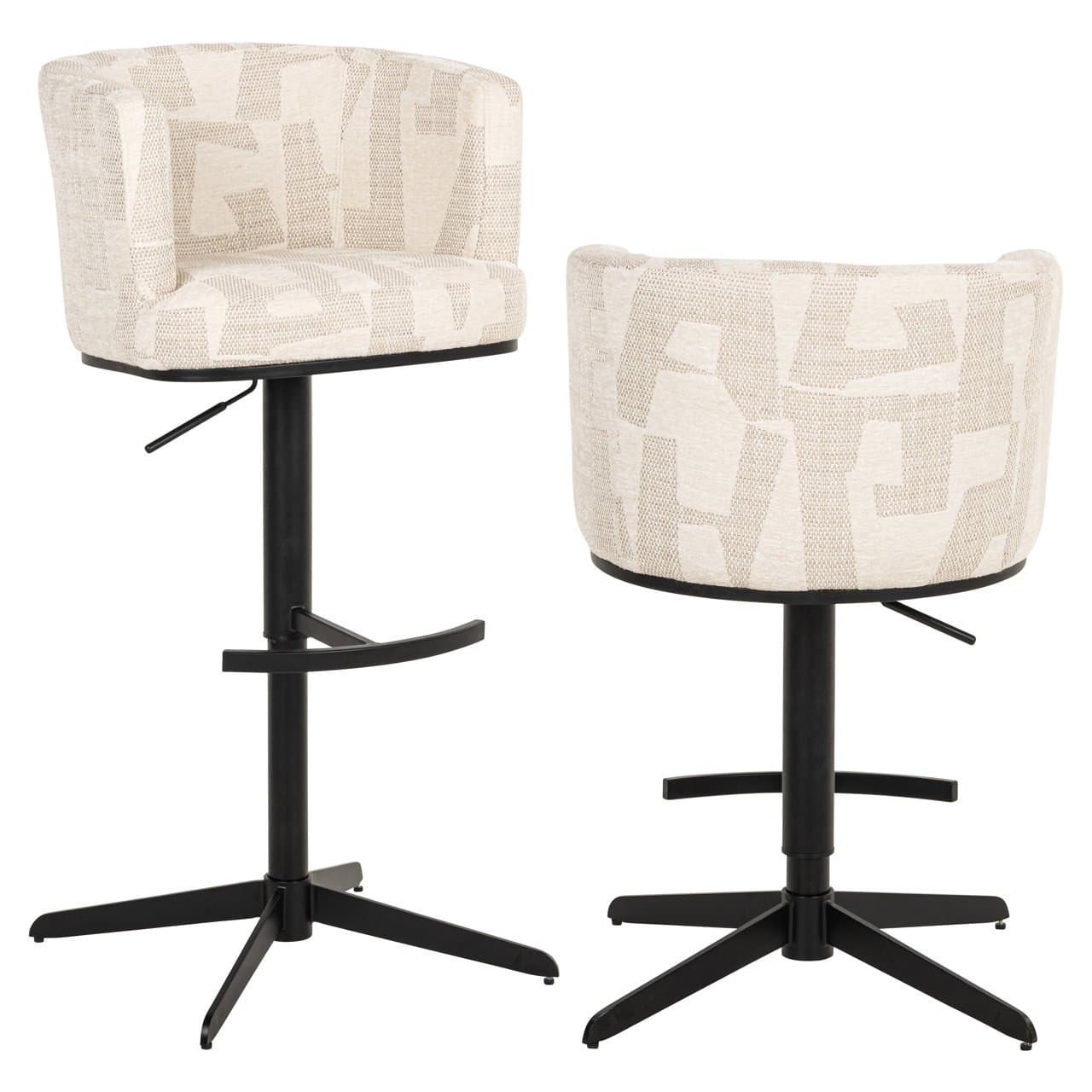 Barstoel Cheyenne beige graffic stof met swivel, 92 cm