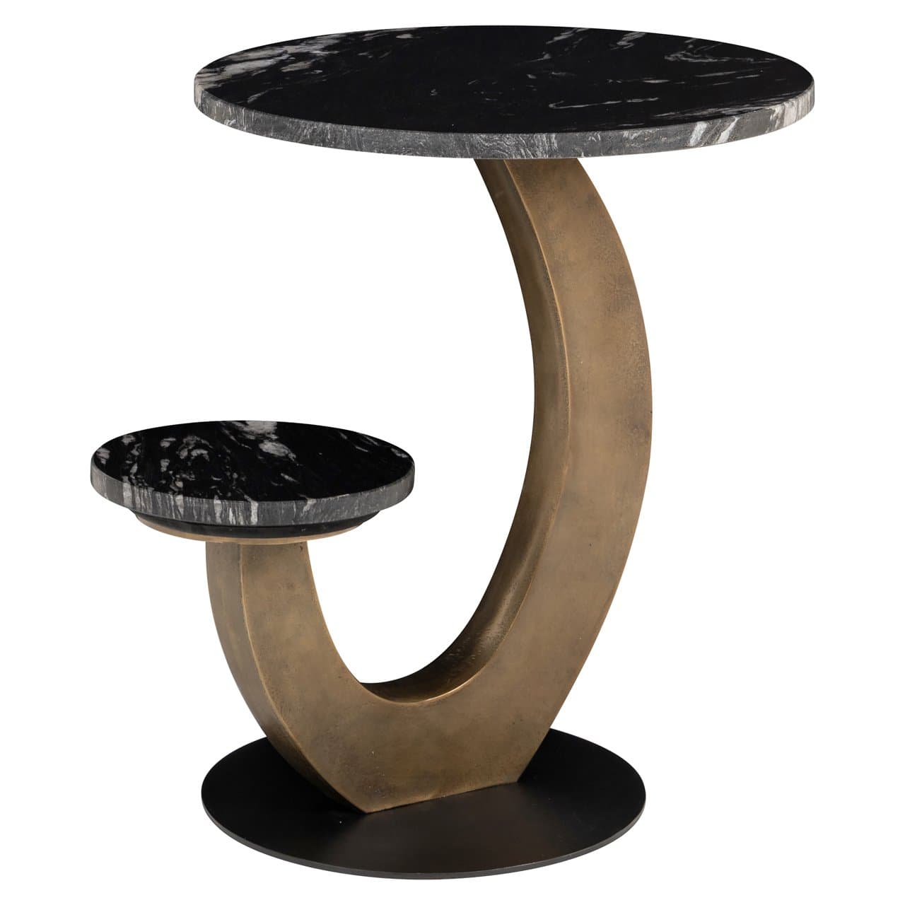 Bijzettafel Tibby black marmer met bronzen voet 57,5 cm
