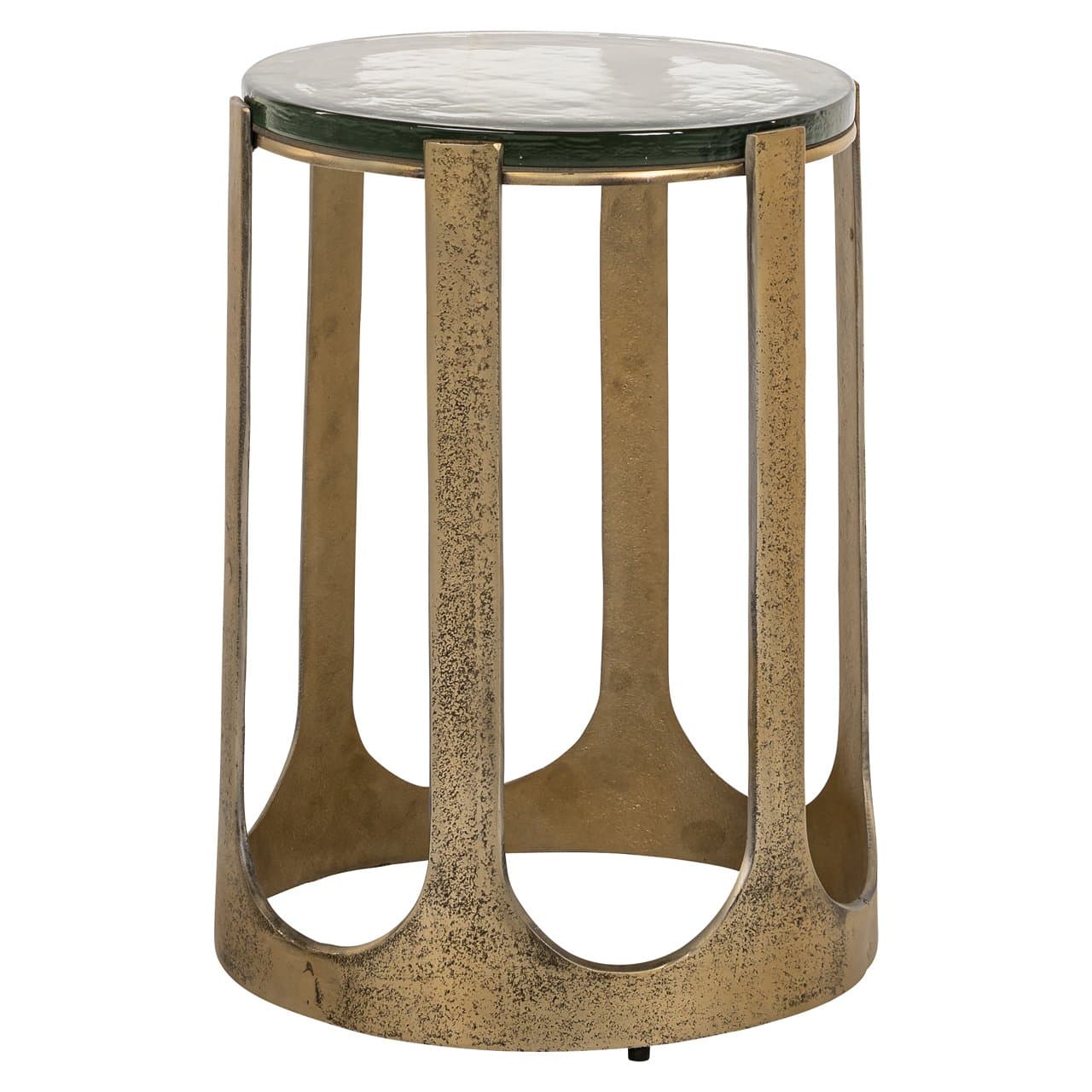 Bijzettafel Rixo rond goud aluminium met glazen blad 52 cm