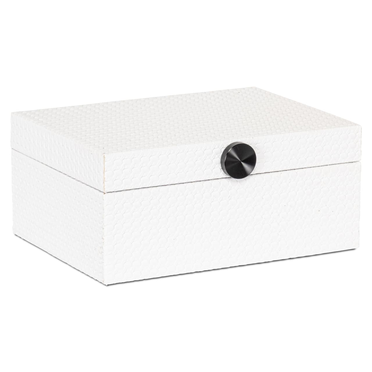 Opbergdoos wit met structuur bekleding en zwart knopje 24 cm