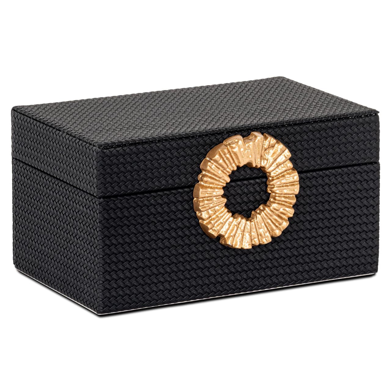 Opbergdoos Amal zwart/goud met vlechtpatroon 21x11 cm