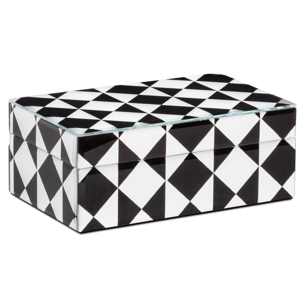 Opbergdoos zwart-wit geometrisch patroon MDF en glas 20 cm