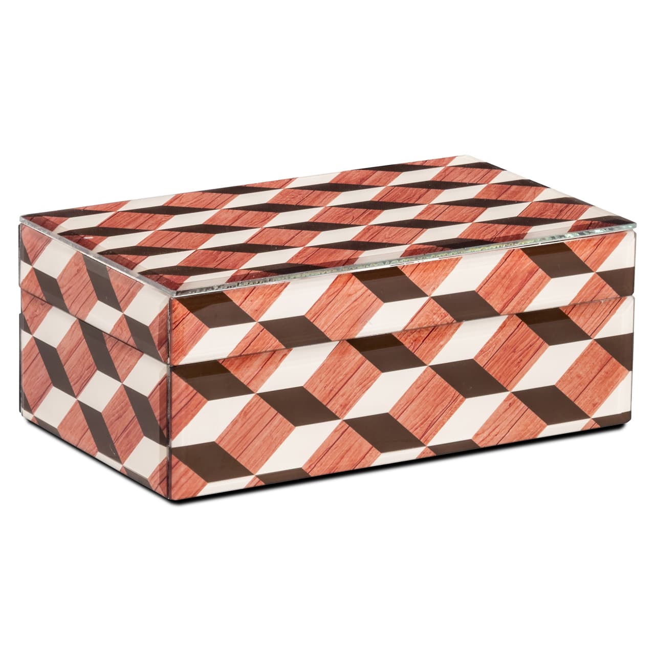 Opbergdoos Chady MDF met glaslook geometrisch patroon 20x8 cm
