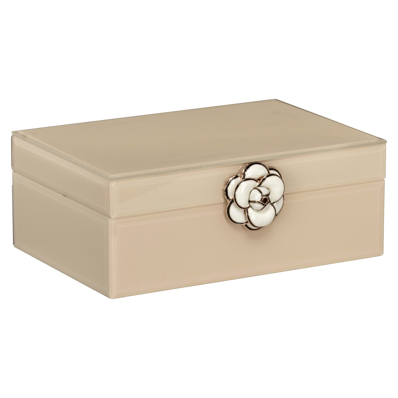 Opbergdoos Abbey ivory small - MDF, glas met bloemenkop