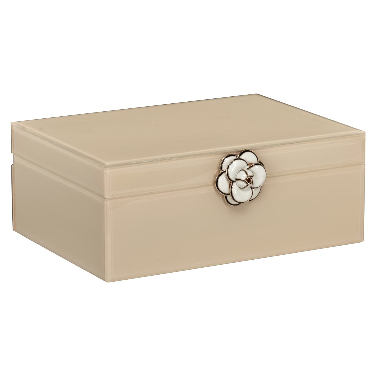 Opbergdoos Abbey ivory large MDF/glas met bloemenknop