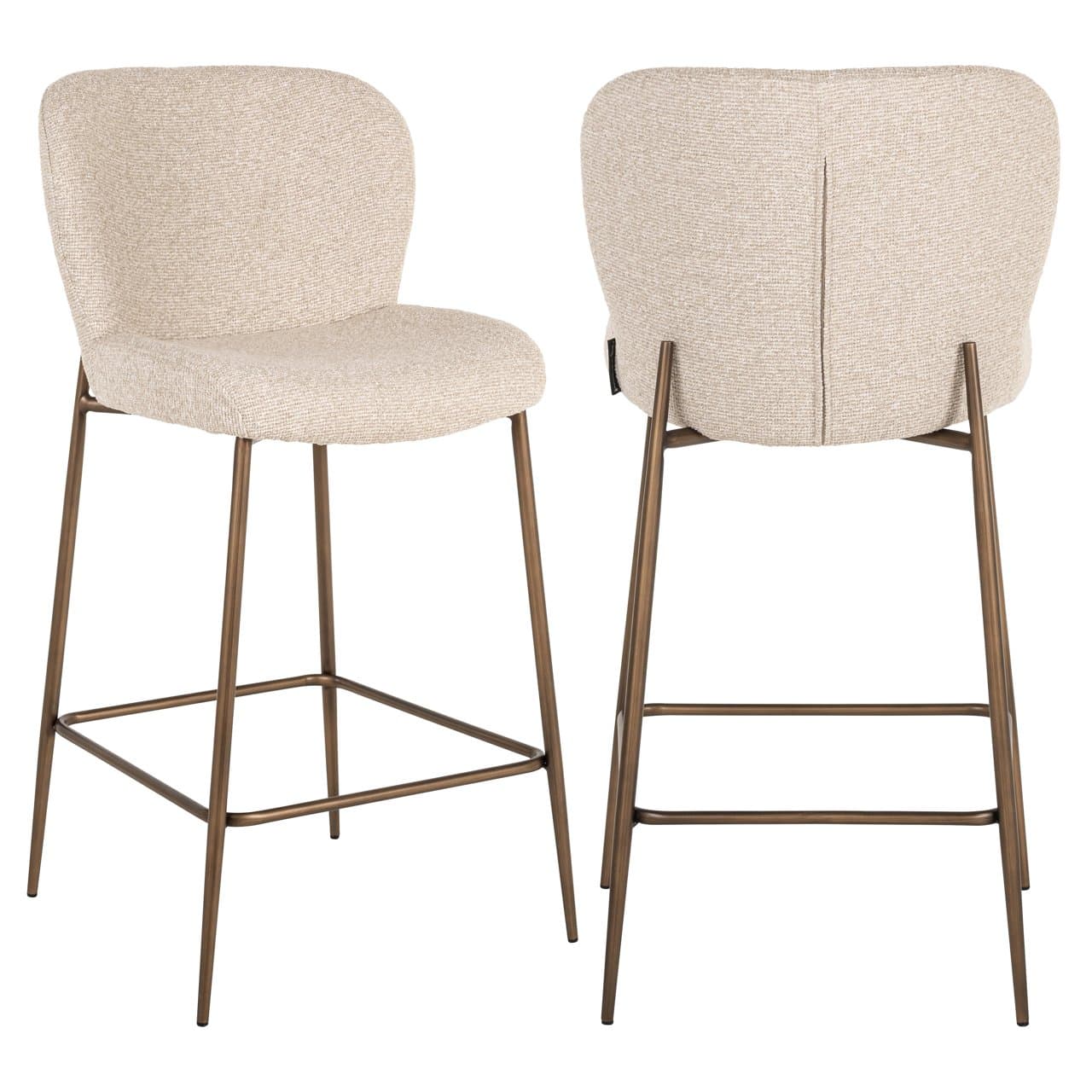Counterstoel Odarby biscotti met bouclé stof en bronzen frame