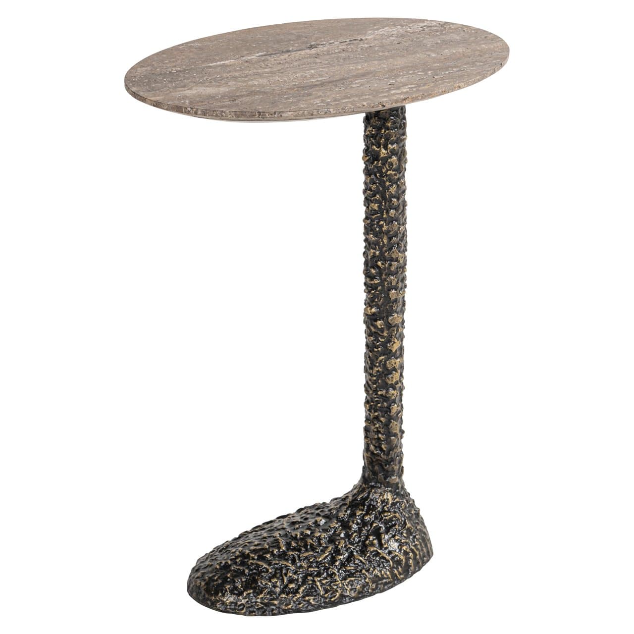 Bijzettafel Arosa brown travertine blad met gestructureerde aluminium voet