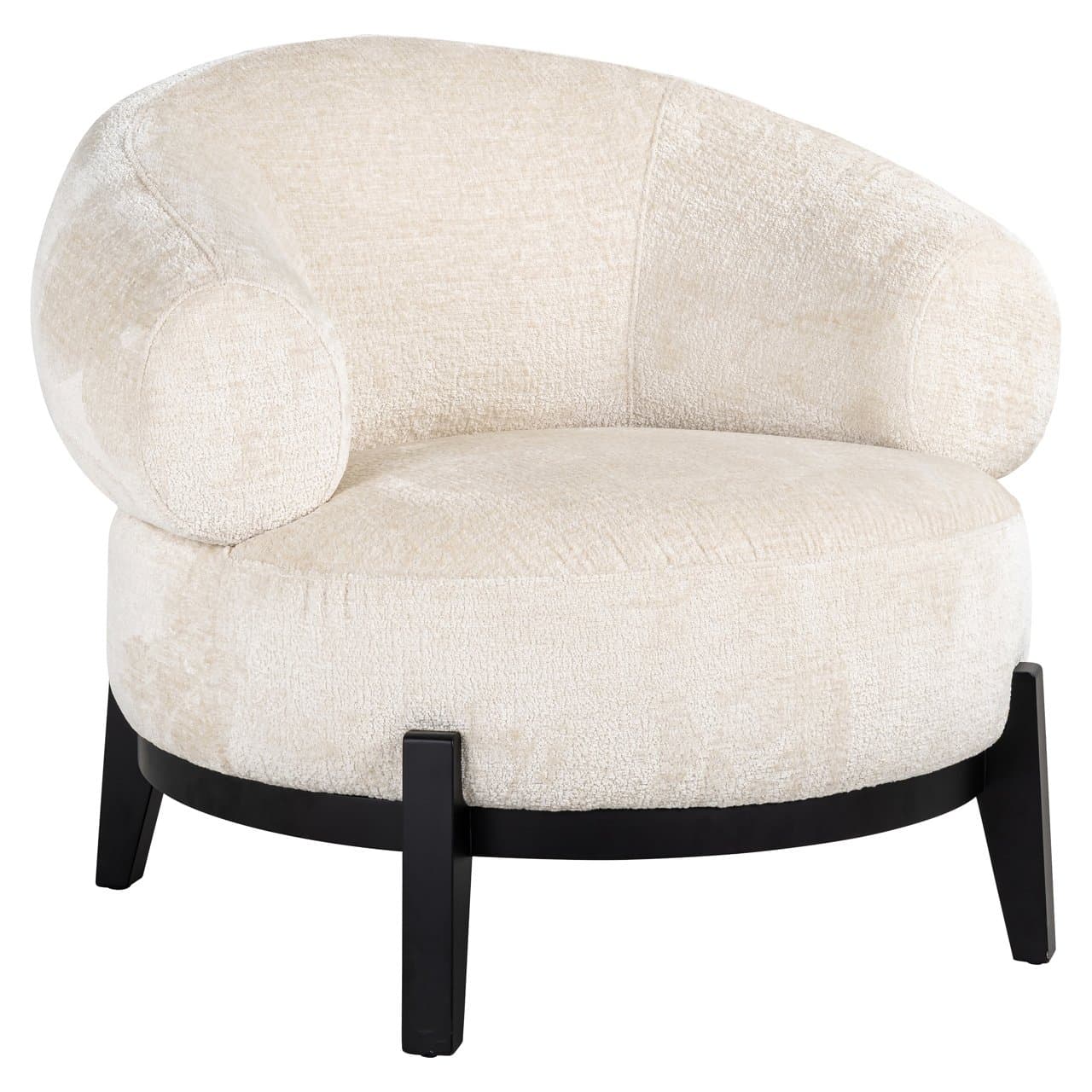 Lounge stoel Montana wit chenille met zwart onderstel 74 cm