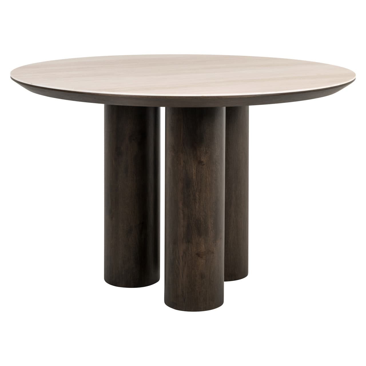 Eettafel Ritz rond 120 cm travertijn keramiek en eiken fineer