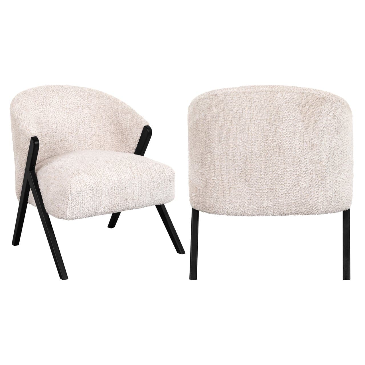 Lounge stoel Mia boucle creme met zwarte poten 78 cm